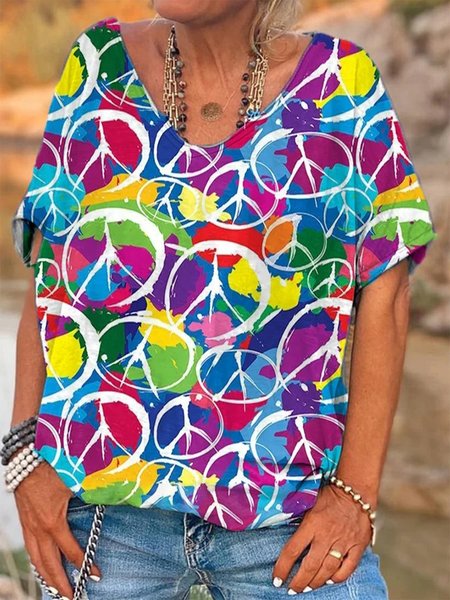 

Hippie Beach Vacation Print T-Shirt, Blue, T-Shirts