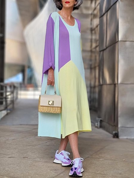 

Casual Long sleeve Color Block Kimono, As picture, Others