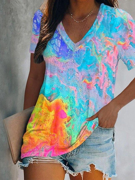 

Plus Size Gradient Casual Loose Jersey T-Shirt, Multicolor, T-Shirts