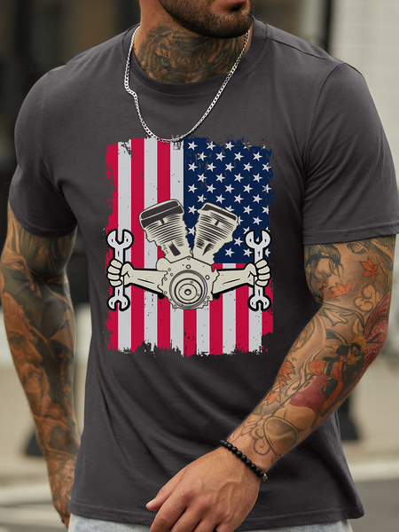 

Lilicloth X Jessanjony America Flag Men's Casual Cotton T-Shirt, Deep gray, T-shirts