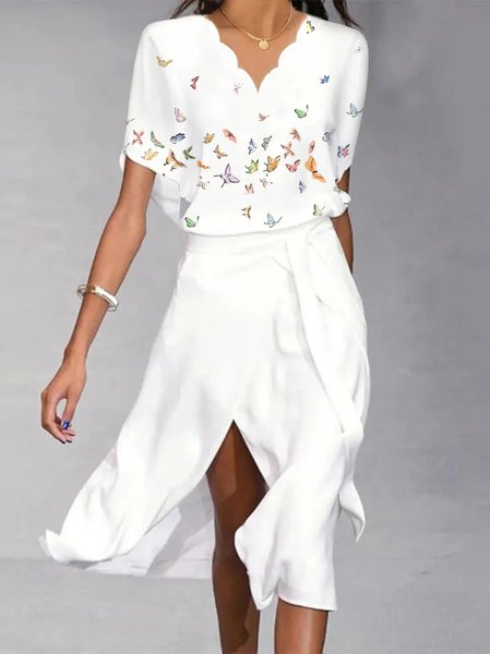 

Butterfly V Neck Elegant Dress, White, Elegant Dresses
