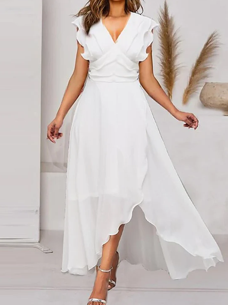 

Plain Regular Fit Urban V Neck Dress, White, Dresses