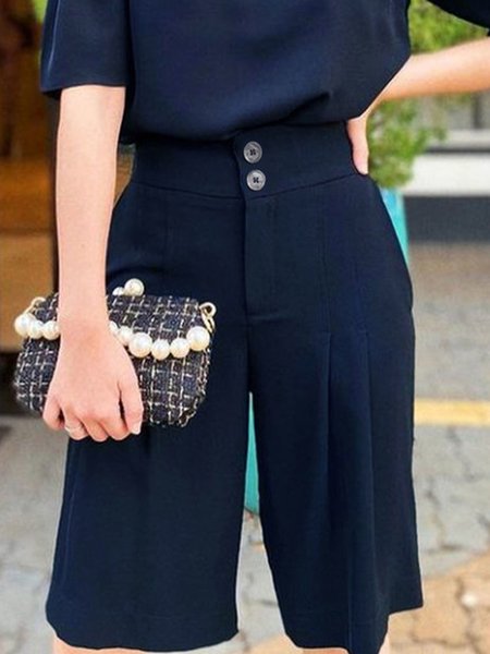 

Loose Urban Plain Wide leg Shorts, Deep blue, Pants