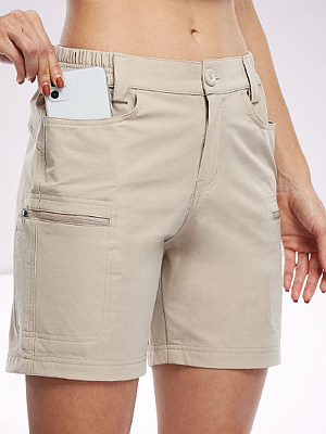 

Plain Casual Regular Fit Shorts, Khaki, Shorts