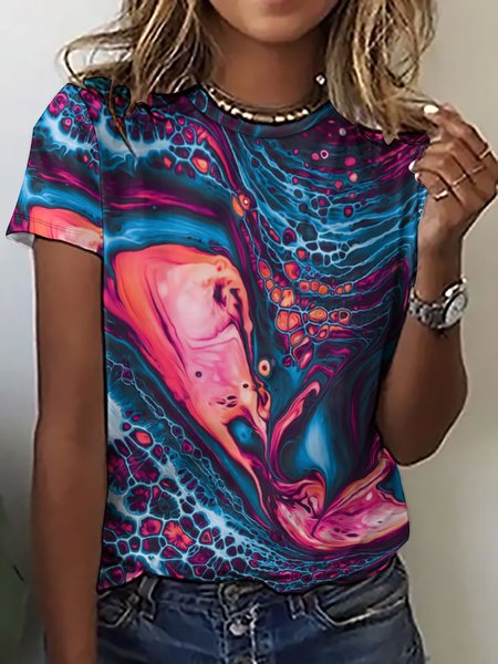 

Women's Art Abstract Print Casual Crew Neck T-Shirt, As picture, T-shirts