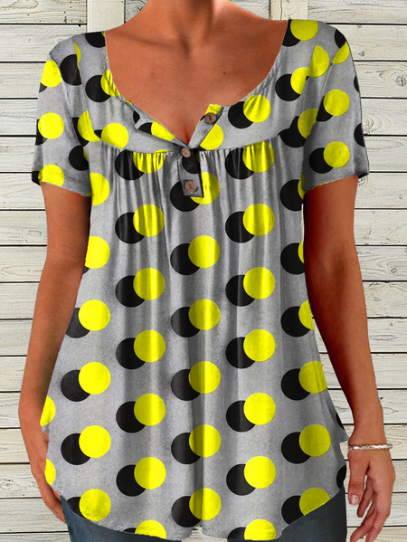 

Women's Casual Abstract Polka Dots Art Print T-Shirt, Yellow, T-shirts
