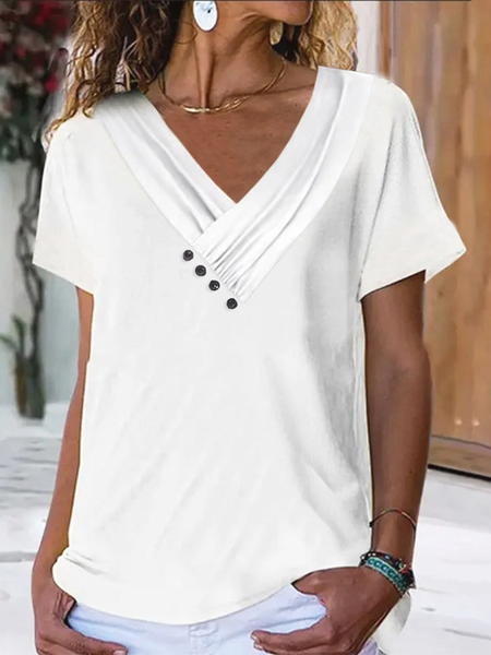 

Casual V Neck Plain Loose T-Shirt, White, Tees & T-shirts