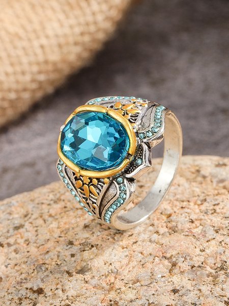 

Blue Crystal Vintage Ring Ethnic Women's Jewelry, As picture, Rings