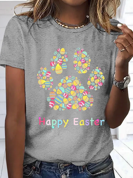 

Women's Funny Dog Easter Egg Simple Crew Neck T-Shirt, Gray, T-shirts