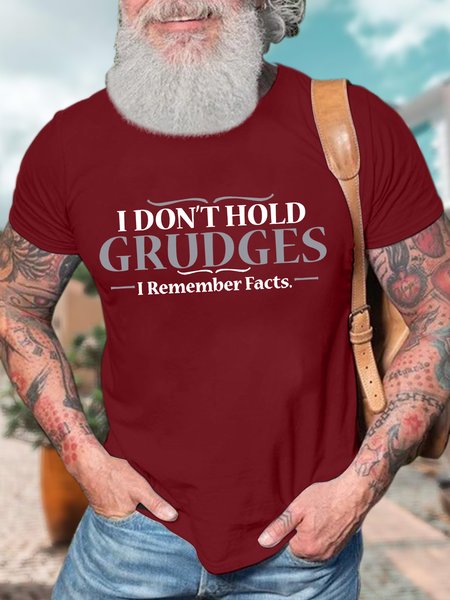 

Men’s I Don’t Hold Grudges I Remember Facts Text Letters Casual T-Shirt, Red, T-shirts