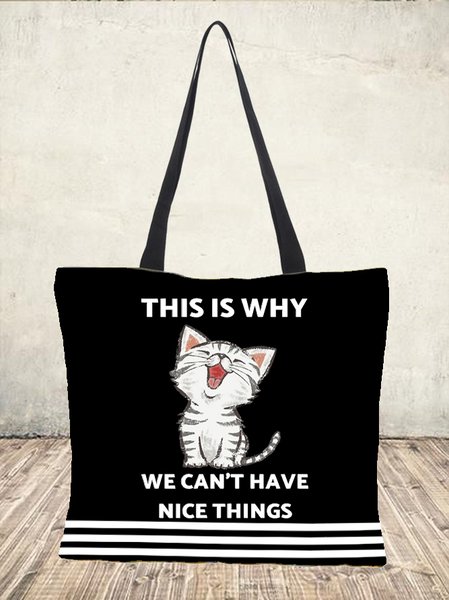 

This Is Why Alphabet Cat Canvas Shoulder Bag Women's Tote Bag, As picture, Women's Bags