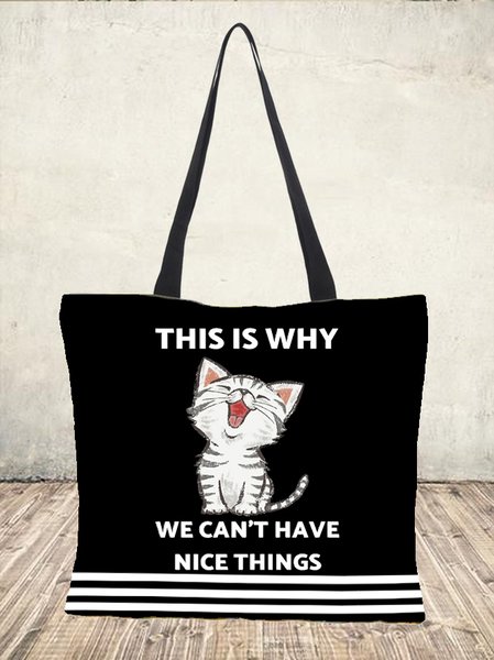 This Is Why Alphabet Cat Canvas Shoulder Bag Women's Tote Bag, As picture, Women's Bags
