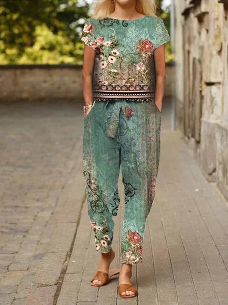 

Casual Crew Neck Jersey Two-Piece Set, Multicolor, Suit Set