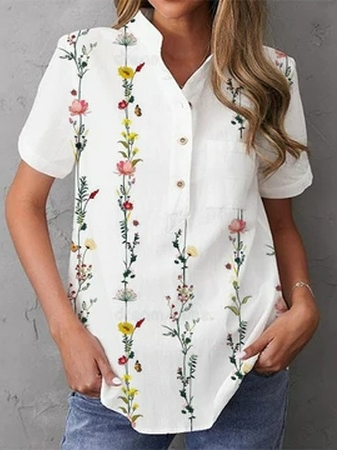 

Loose Boho V Neck Blouse, White, Shirts & Blouses