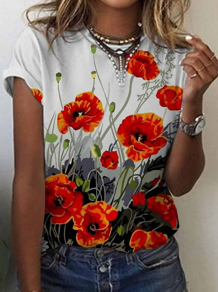 

Crew Neck Flower Vacation T-Shirt, Gray, T-Shirts