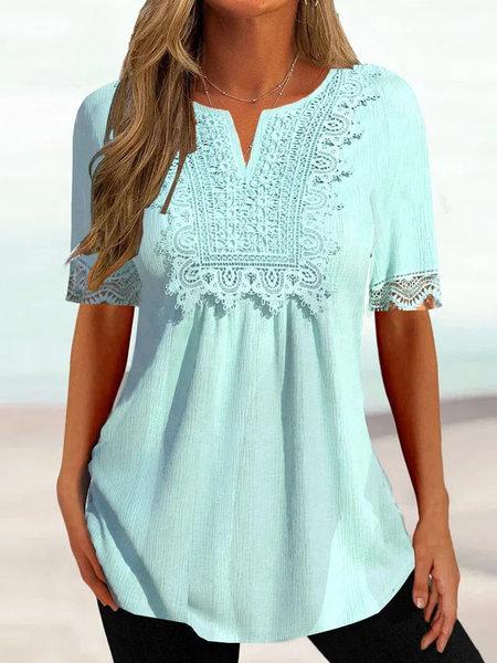 

Casual Notched Knitted Loose Shirt, Cyan, Shirts & Blouses