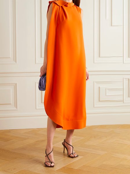 

Elegant Plain Loosen Sleeveless Dress, Orange, Midi Dresses