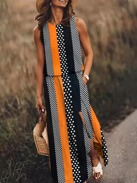

Crew Neck Regular Fit Geometric Casual Dress, Multicolor, Dresses