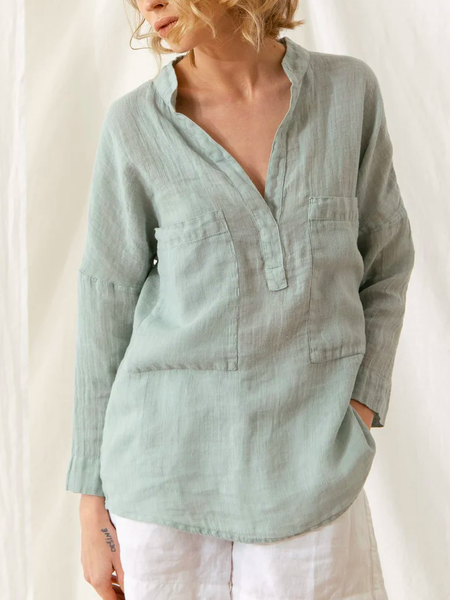 

Shirt Collar Loose Casual Linen Blouse, Green, Blouses & Shirts