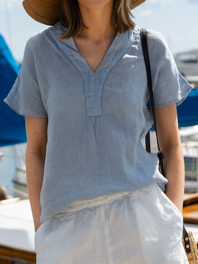 

Casual Plain Loose V Neck Shirt, Gray, Tees & T-shirts