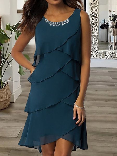 

Casual Crew Neck Plain Dress, Blue, Formal Dresses