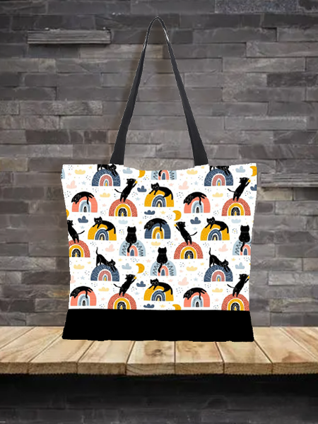 

Cat Pattern Canvas Linen Shoulder Tote Bag Large Capacity, As picture, Women's Bags