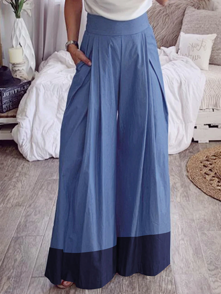 

Color Block Loose High Waist Urban Long Jeans Wide leg pants, Denim blue, Jeans