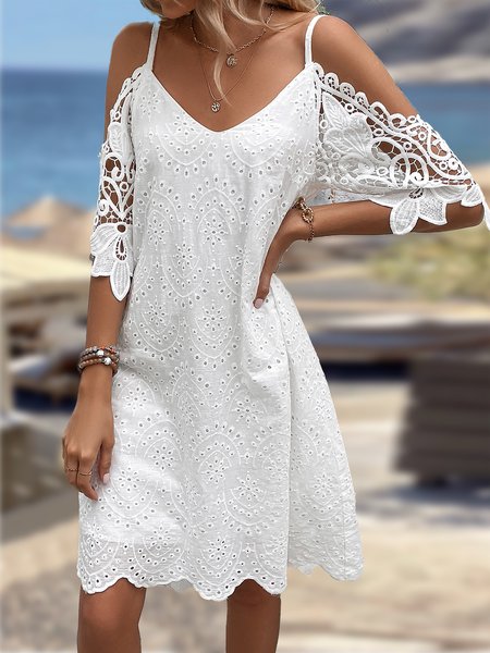 

Spaghetti Lace Vacation Dress, White, Dresses