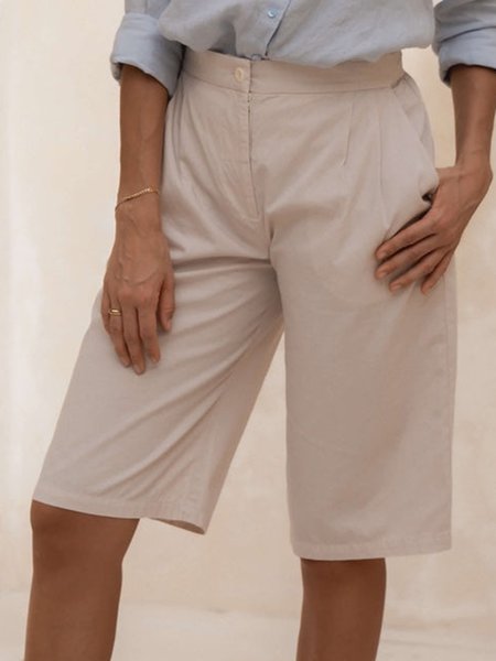 

Simple Plain Loose Shorts, Light khaki, Shorts