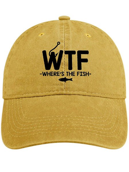 

Men's /Women's WTF - Where's The Fish Graphic Printing Regular Fit Adjustable Denim Hat, Yellow, Men's Hats