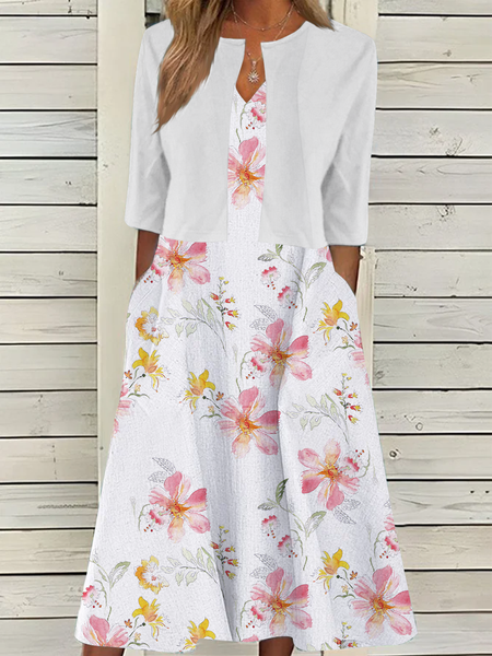 

Vacation V Neck Regular Fit Two-Piece Set, Pink, Dresses