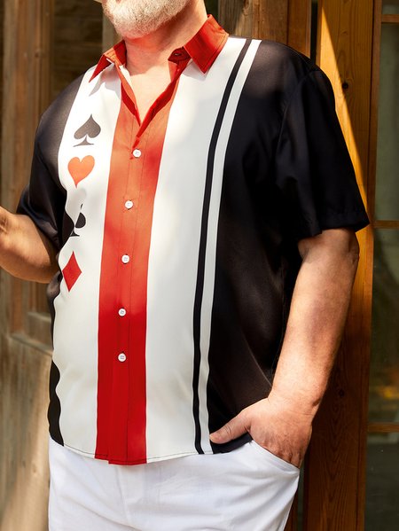 

Big size Contrast Print Chest Pocket Short Sleeve Shirt, Red, Short Sleeve Shirts