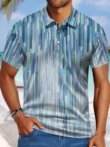 

Men’s Outdoor Vacation Lines Pattern Regular Fit Casual Polo Shirt, As picture, T-shirts