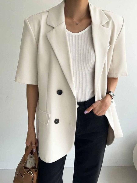 

Loose Urban Plain Lapel Collar Blazer, Off white, Blazers