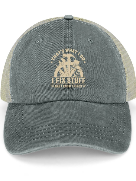 

Men That’s What I Do I Fix Stuff And I Know Things Regular Fit Casual Text Letters Washed Mesh Back Baseball Cap, Gray, Men's Hats