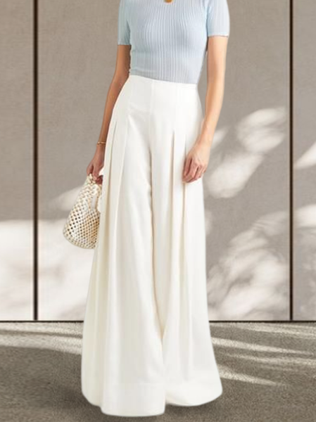

Elegant Regular Fit Plain Fashion Pants, White, Pants