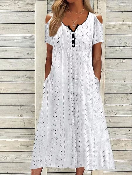

Casual Loose Crew Neck Plain Summer Dress, White, Dresses