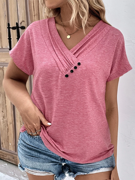 

Plus Size Casual Loose V Neck Jersey T-Shirt, Pink, T-Shirts