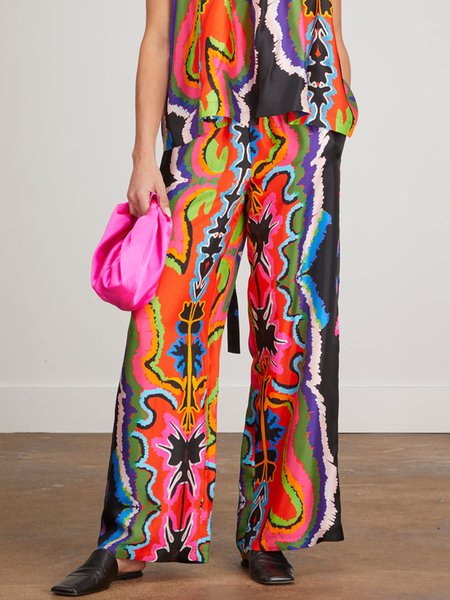 

Regular Size Vacation Loose Random Print Pants, Multicolor, Pants