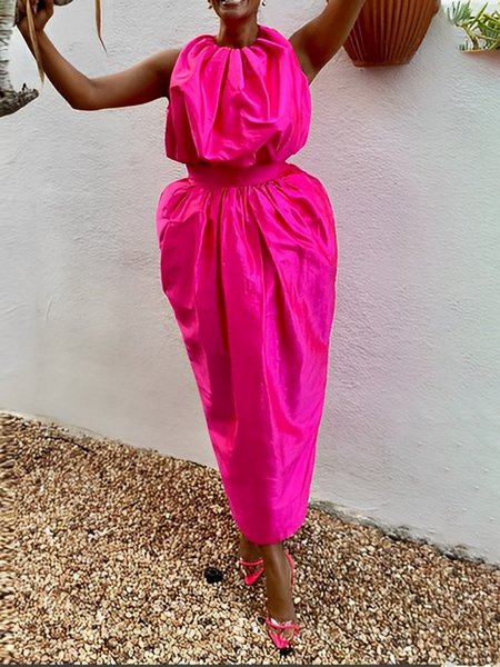 

Plain Elegant Regular Fit Sleeveless Maxi Dress, Deep pink, Maxi Dresses