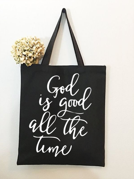 

Women's Christian God Is Good All The Time Shopping Tote, Black, Bags