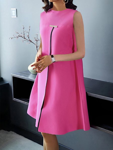 

Elegant Regular Fit Color Block Crew Neck Dress, Rose red, Mini Dresses