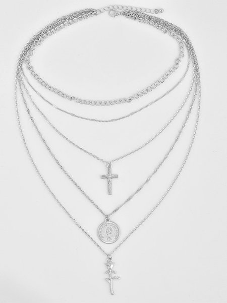 Cross Rose Necklace, Silver, swimwear>>Beach Accessories