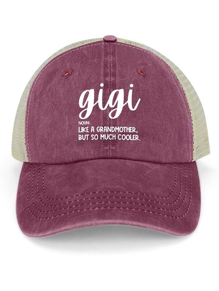 

Women's Gigi Like A Grandmather But So Much Cooler Funny Graphic Printing Casual Text Letters Washed Mesh Back Baseball Cap, Wine red, Women's Hats