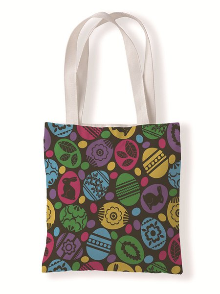 

Easter Bunny Egg Pattern Canvas Tote Bag Environmentally Friendly Reusable, Color6, Women's Bags