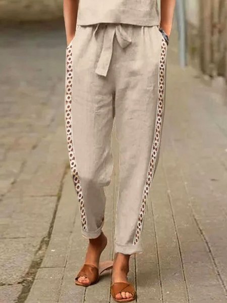 Cut Out Side Straight Paperbag Pant With Pockets, Khaki, Pants