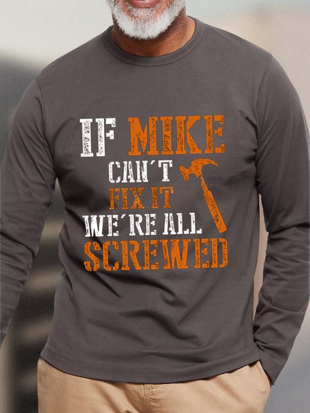 

Men's Can't Fix It Cotton Crew Neck Long Sleeve T-Shirt, Gray, Long Sleeves