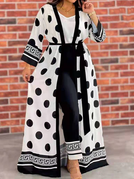 

Loose Urban Geometric V Neck Three Quarter Long Kimono, Black, Others