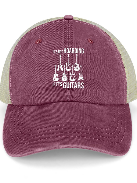 

Men's It Is Not Hoarding If It’S Guitars Funny Graphic Print Casual Text Letters Washed Mesh Back Baseball Cap, Wine red, Women's Hats