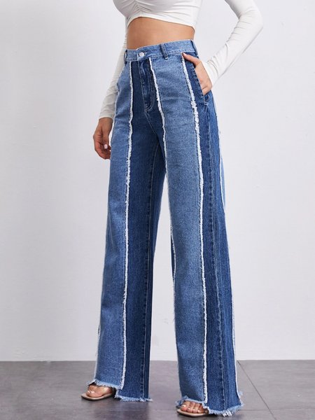 

Urban Color Block Denim Wide Leg Jeans, Blue, Jeans